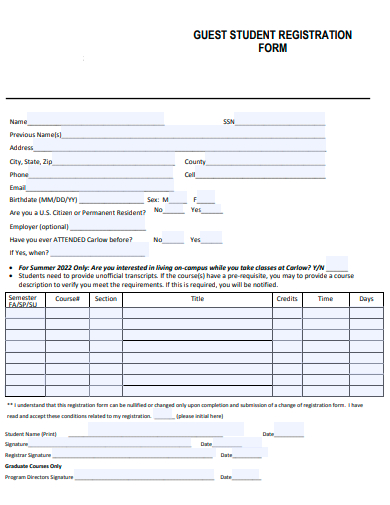 guest student registration form template