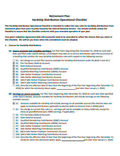 hardship distribution operational checklist template