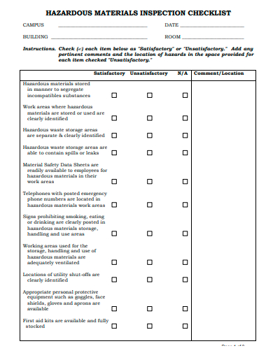 hazardous material inspection checklist template