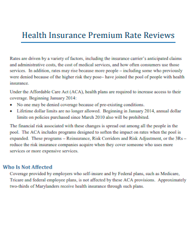 health insurance premium rate reviews