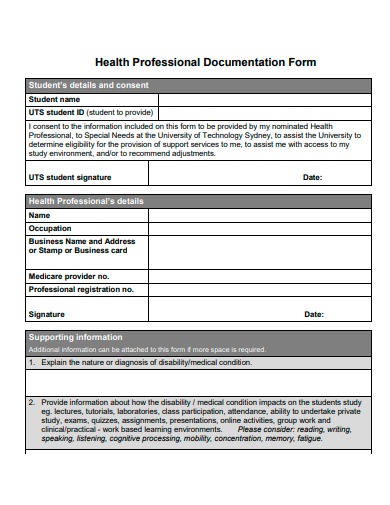 health professional documentation form template