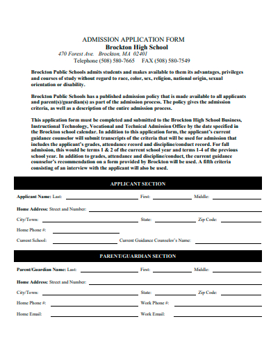 high school admission application form template