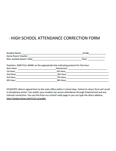 high school attendance correction form template