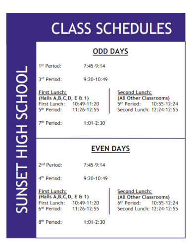 high school class schedule