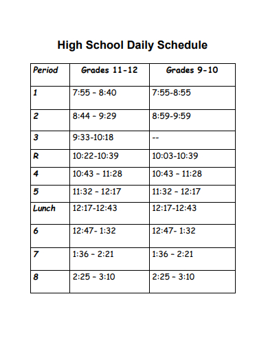 high school daily schedule