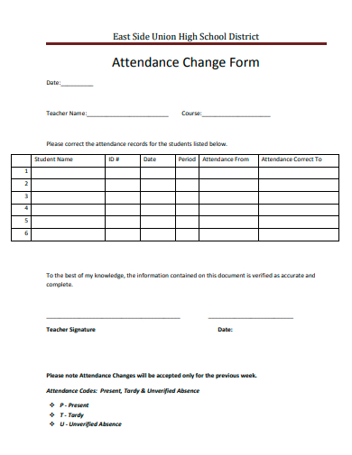 high school district attendance change form template