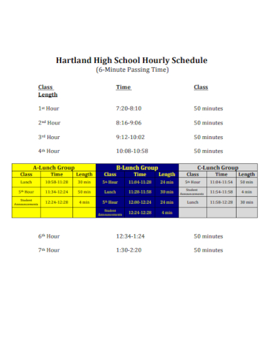 high school hourly schedule