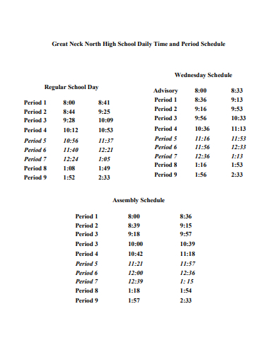 high school period schedule