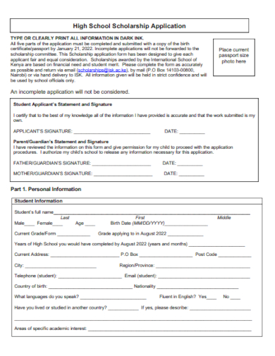 high school scholarship application
