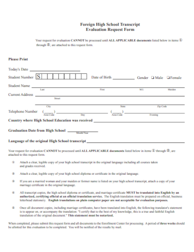 high school transcript evaluation form