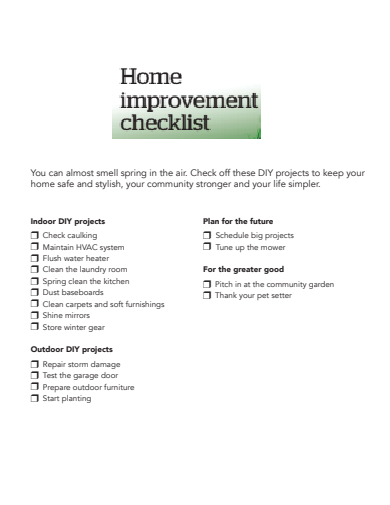 home improvement checklist template