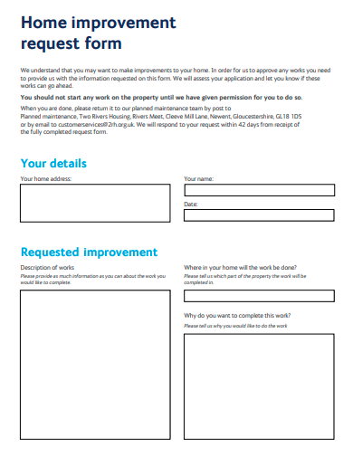home improvement request form template