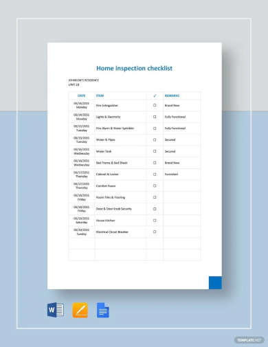 home inspection checklist form template