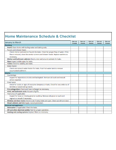 home scheduling checklist
