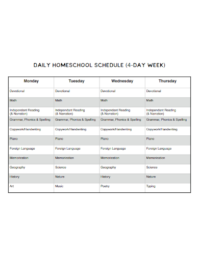 home school schedule template