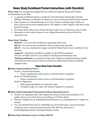 home study enrollment checklist template