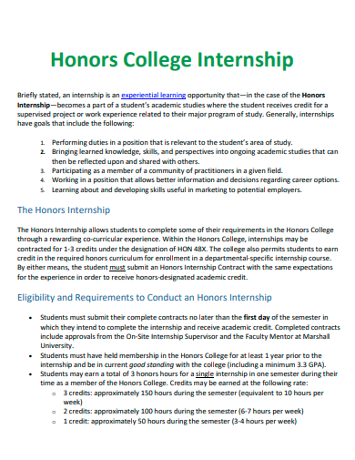 honors college internship template