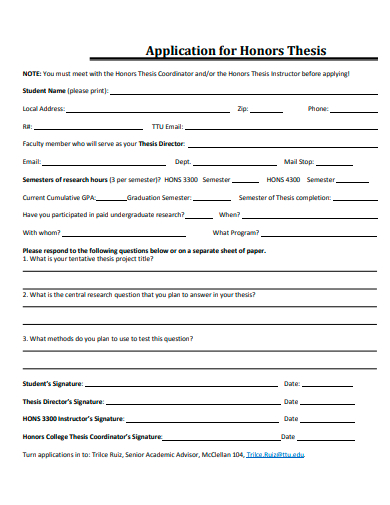honors thesis application template