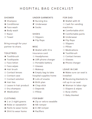 hospital bag checklist template