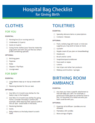 hospital bag checklist for giving birth
