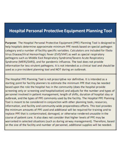 hospital personal protective equipment planning
