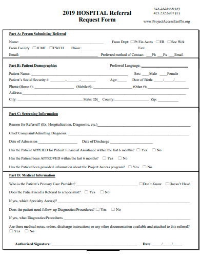 hospital referral request form template
