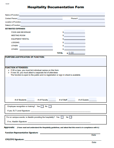 hospitality documentation form template