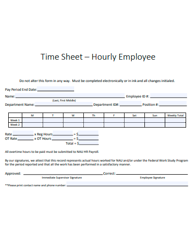 hourly employee time sheet template