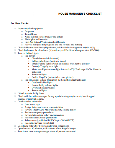 house manager checklist template