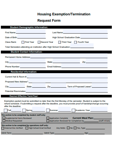 housing exemption termination request form template