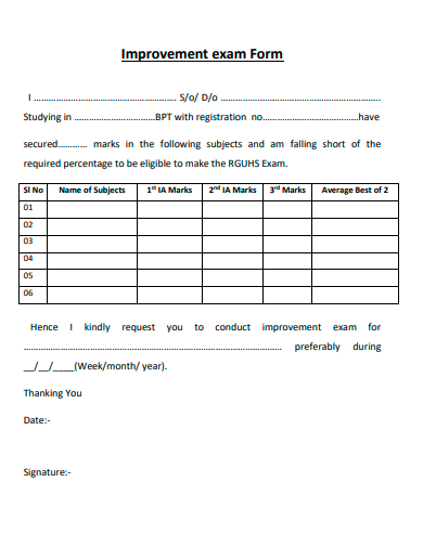 improvement exam form template