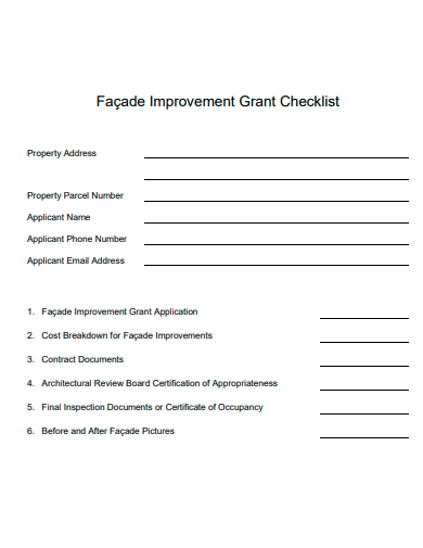 improvement grant checklist template