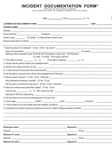 incident documentation form template