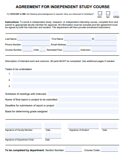 independent study course agreement template