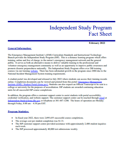 independent study program fact sheet template