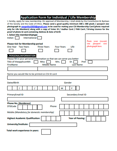 individual membership application form template