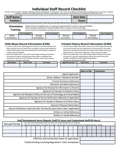 individual staff record checklist template1