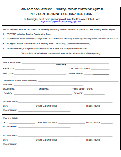 individual training confirmation form template