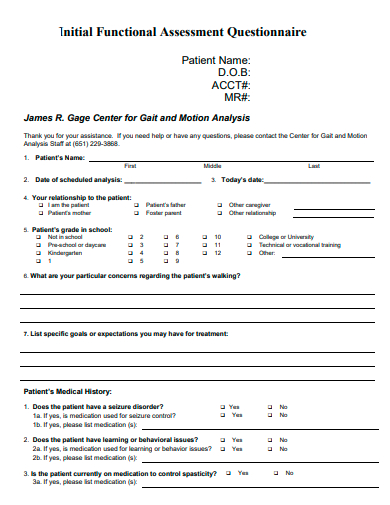 initial functional assessment questionnaire template
