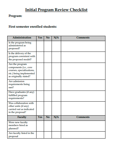 initial program review checklist template