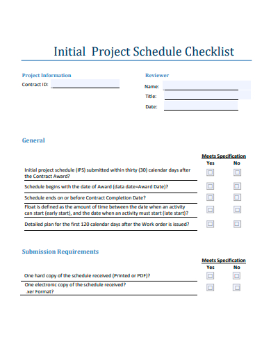 initial project schedule checklist template