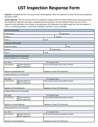 inspection response form template