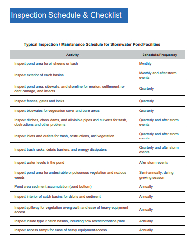 inspection schedule checklist template