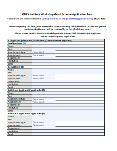 institute workshop grant scheme application form template
