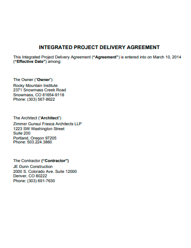 integrated project delivery agreement template