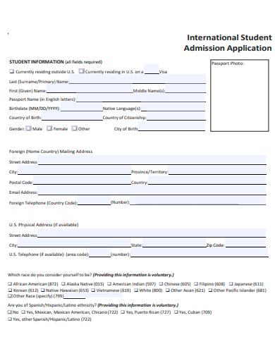 international student admission application template