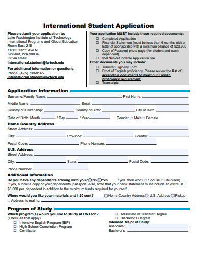 international student application template