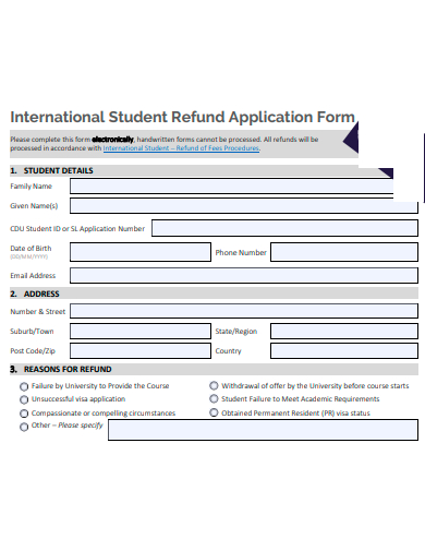 international student refund application form template
