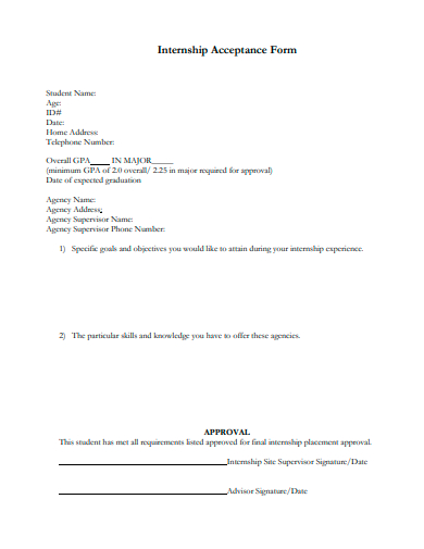 internship acceptance form template