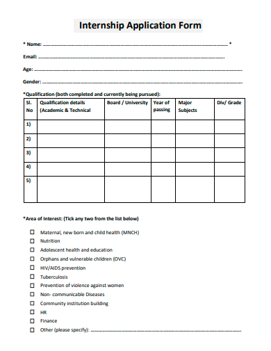 internship application form template